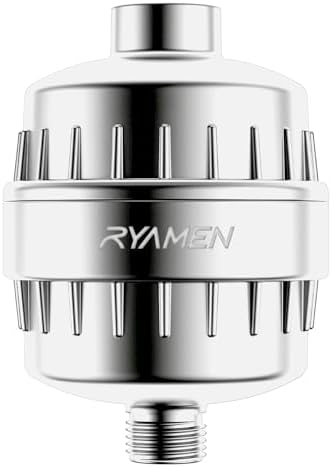 Ryamen Heavy Duty Shower Filter, Shower Water Filter, 99% REMOVAL Shower Head Filter for Hard Water, Heavy Metals, Chlorine (1 Cartridge, Silver) by Enjoyabeatifullife