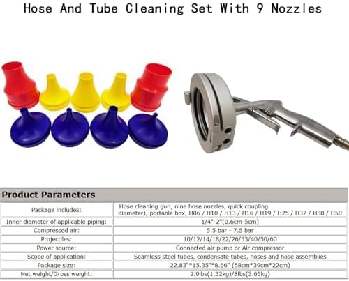 Pneumatic Pipe Cleaning Gun Kit, Air Powered Tube Cleaner for Industrial Cleaning Equipment, Suitable for Various Diameters Pipes - Image 5
