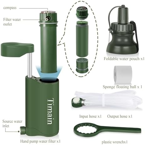 Timain Outdoor Portable Water Filter Pump,Water Filtration Systems,Perfect for Travel,Camping, Hiking,Fishing,Hunting,Emergency Preparedness (4500, Liters) - Image 2