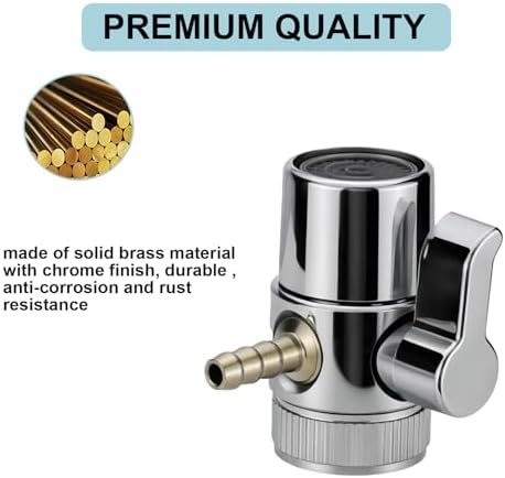 Faucet Diverter Valve, 6mm Barb for 3/8" OD RO Tube & 1/4" ID Flexible Tubing, Countertop Water Filter Adapter with Solid Brass Handle, M22 to M24 Adapter Rings, Clamps & Washers - Image 5