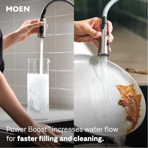 Moen Align Spot Resist Stainless Pulldown Kitchen Faucet, Single Hole, Modern Spring Style with Pre-Rinse and Power Boost Pull Down Sprayer, Easy Installation, 5923SRS - Image 5