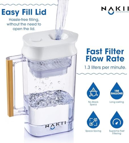 Nakii Water Filter Pitcher 1.8L - Long Lasting 150 Gallons Filtered Water Pitchers With Fast Filtration & Purification Technology - Removes Chlorine, Metals For Clean Tasting Water - WQA Certified - Image 6