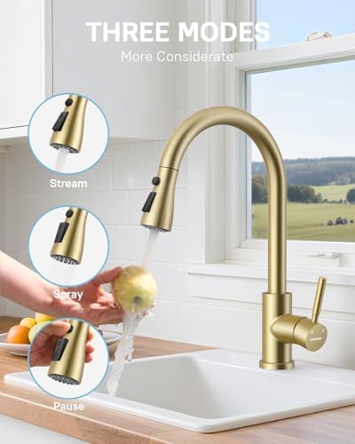 WEWE Kitchen Faucet with Soap Dispenser, Gold, Pull-Down Sprayer - Image 3