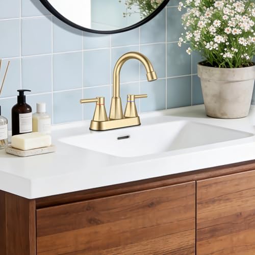 Bathroom Sink Faucet Brushed Gold, 2-Handle 4-inch Centerset Faucet - Image 3