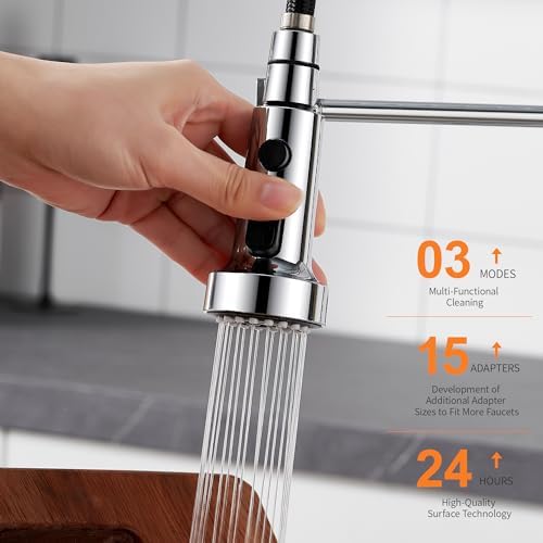 TIORIY Kitchen Faucet Spray Head Replacement with 15 Adapters, Plastic Spray Nozzle for Kitchen Faucet 3 Modes, Compatible with American Standard Faucets, Pause Mode (Chrome) - Image 5