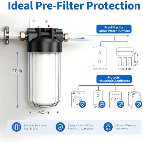 Whole House Water Filter Housing with 1 PP Filter, 10"x4.5", 2 Vavles - Image 4