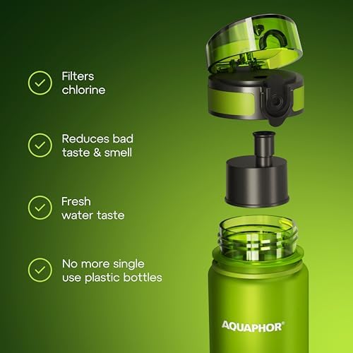 AQUAPHOR City Water Filter Bottle 17 oz | Reusable & Portable Filtered Water Bottle | BPA-Free | Perfect for Camping, Travel, Indoor & Outdoor Use | Green - Image 3