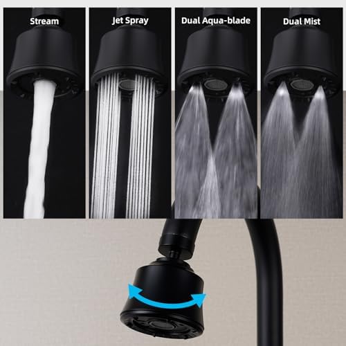 Kitchen Sink Faucet Head 4 Modes, 360° Swivel Faucet Aerator Adapter, Black - Image 2