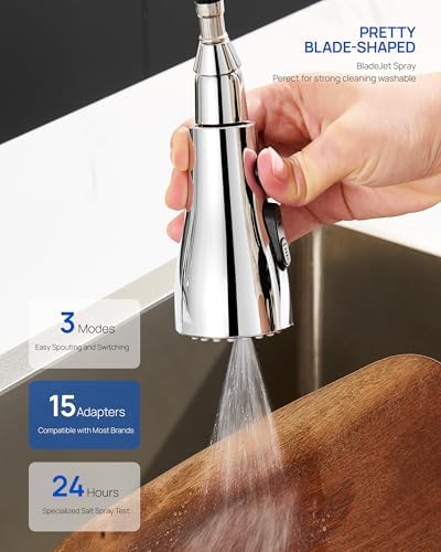 J-HVA Metal Kitchen Faucet Head Replacement 3-Mode with 15 Adapters, Chrome - Image 4
