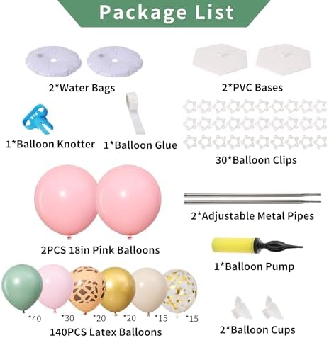 Pink and Green Gold Balloon Column Stand Kit Set of 2 for Floor - Image 3