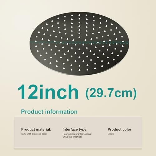 All Metal 12Inch Rain Shower Head - Heavy Duty Stainless Steel, Easy Install, High Water Flow, Ultra-Thin Modern Design for Bathroom (Matte Black) - Image 2