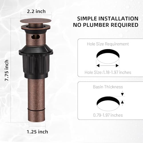 Pop Up Bathroom Sink Drain Assembly with Overflow, Copper - Image 5