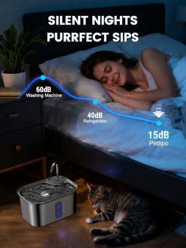 Cat Water Fountain Stainless Steel for Cats Indoor 2.5L 85oz by BPA-Free SUS304, Effective 6-Layer Filter Cat Fountain for Drinking 15dB Ultra Quiet Metal Pet Water Fountain (Fountain+1 Filter) - Image 5