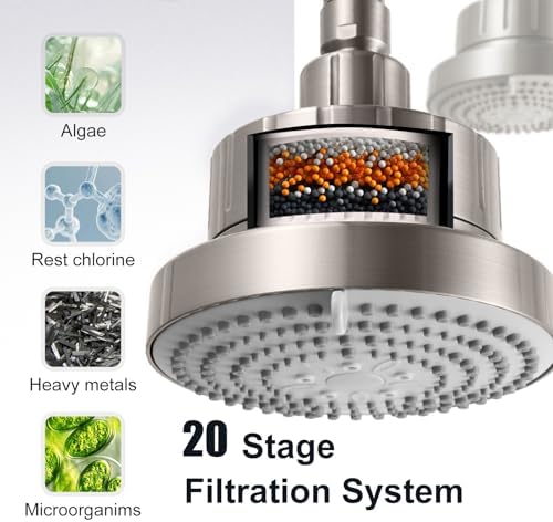OFFO Filtered Shower Head, 20 Stage Shower Filter Head for Hard Water, 6 Modes High Pressure Shower Head with Filter for Remove Chlorine and Harmful, Brushed Nickel - Image 3