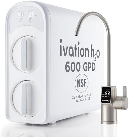 Ivation H2O 600 GPD, Reverse Osmosis Under Sink, Tankless Water Purifier, Home Kitchen Drinking Water Filtration TDS System with 8-Stage Filter NSF/ANSI 42, 58 & 372 Certified, Smart LED Faucet by Ivation