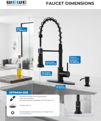 WEWE Utility Sink Faucet with Sprayer and Soap Dispenser, Matte Black - Image 4