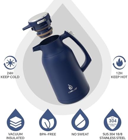 IDEUS Thermal Coffee Carafe 68oz, Beverage Dispenser Navy Blue - Image 2