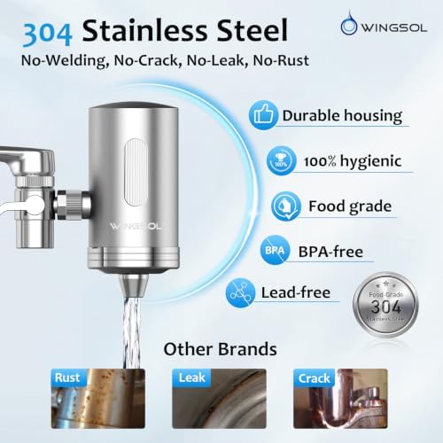WINGSOL Visible Window Faucet Water Filter, LED Temp. Indication, NSF/ANSI 42&53, 360° Rotating Tap Purifier, Reduce Heavy Metals 99.6% Lead, Improve Taste - Image 6