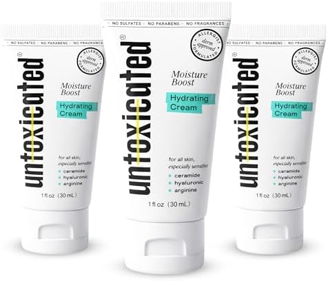 Untoxicated Sensitive Skin Moisturizer for Face & Body – Barrier Repair Cream with Ceramides & Hyaluronic Acid | Free from 99%+ of Common Skin Irritants – TSA-Approved 1oz Travel Size (3) by Untoxicated