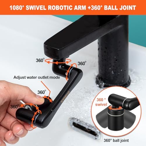 Spurtar 1440° Swivel Bathroom Faucet Extender | Fits G1/2" 55/64" 15/16" Threads | NOT fit for Delta, Moen, Kohler | 2-Spray Mode Faucet Aerator | Black (HHW0001BK) - Image 4