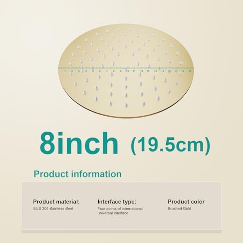All Metal 8Inch Rain Shower Head - Heavy Duty Stainless Steel, Easy Install, High Water Flow, Ultra-Thin Modern Design for Bathroom (Brushed Gold) - Image 2