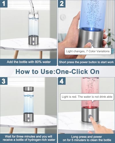 Hydrogen Water Bottle, Portable Rechargeable Hydrogen Water lonizer with SPE/PEM Technology, 3-Min Electrolysis, 460ml Hydrogen Water Bottle Generator for Office, Travel, Home, Fitness - Image 5