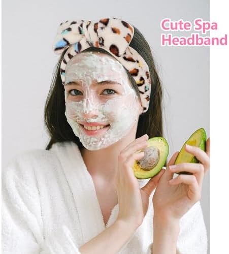 Ondder Leopard Terry Cloth Spa Headbands for Skincare, Makeup, Face Washing - 8 Pcs Bow Hair Bands for Women - Image 4