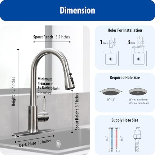 WEWE Touchless Kitchen Faucet, Brushed Nickel, Pull-Down, Single Handle - Image 6