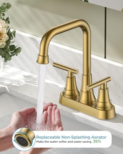 FORIOUS Centerset Brushed Gold Bathroom Faucet 4 Inch, Gold Vanity Faucet - Image 2