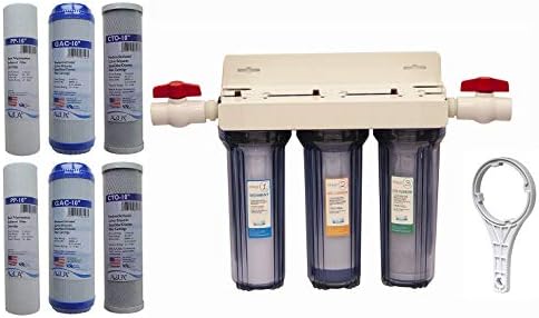 Whole House 3-Stage Water Filtration System, 3/4" port with 2 valves and extra 1 year filter supply (2 sets, 6 pcs) by MyWaterClub