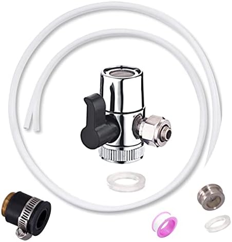 EZRODI Chrome Faucet Diverter Valve Adapter Female M22x 1 Thread with Aerator Kitchen Faucet Diverter Attachment Water Diverter(1/4" O.D RO Tubing Outlet, One-Way Faucet Diverter Valve Kit） by Unknown