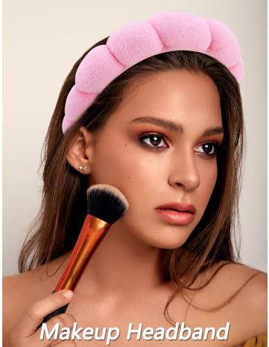 VELSCRUN 6 Pack Spa Headband, Makeup Headband, Face Wash Headbands, Skincare Headbands, Pink Sponge Hair Band Bow Tie Spa Head Band for Washing Face Wristband Set Hair Accessories for Women Girls - Image 3