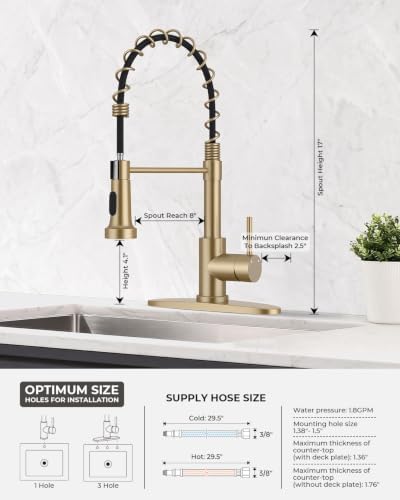 WEWE Utility Sink Faucet with Sprayer, Pull-Down, Gold, High Arc - Image 2