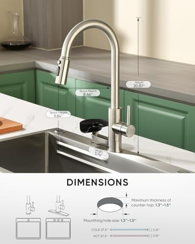 Kitchen Faucet with Cup Washer Pull Down Sprayer Stainless Steel Kitchen Sink Faucet with Deck Plate Glass Rinser Single Hole Brushed Nickel - Image 4