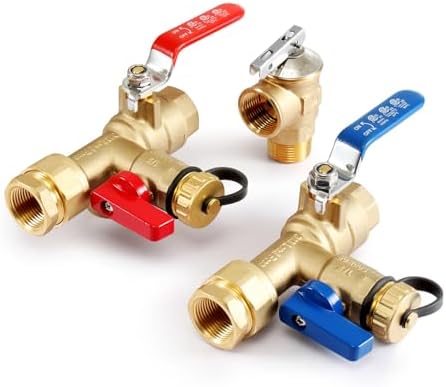 GASLAND 3/4 Inch Tankless Water Heater Service Valve Kit, with Pressure Relief Valve, Hot Cold Water Supply Isolator Valves in Clean Brass Construction by GASLAND