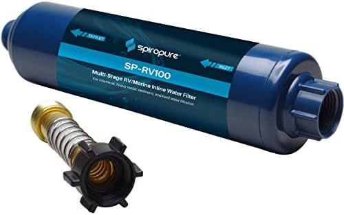 SpiroPure SP-RV100 RV Water Filter Multi-Stage Inline with Hose Protector by SpiroPure