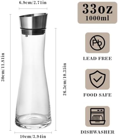 GLASKEY Glass Water Carafe with Lid, 33 oz Glass Water Jug, Dishwasher Safe, Borosilicate Glass Pitcher for Hot and Cold Water, Milk, Coffee and Homemade Drinks - Image 3