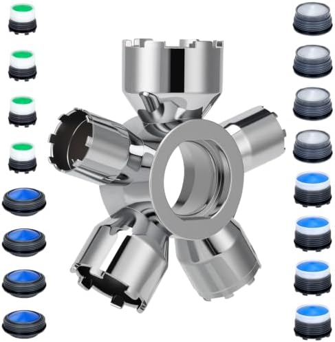 Upgraded Metal 10-in-1 Faucet Aerator Tool Kit,Includes 16 Pack Replacement Faucet Aerators M16.5/M18.5/M21.5/M24 (4 Each Size),Universal Heavy-Duty Removal Key,Must-Have DIY Plumbing Fixes by Unknown