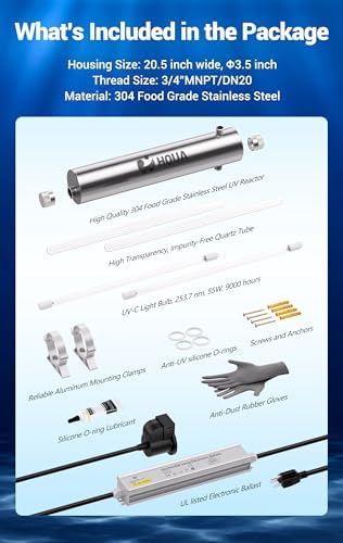 HQUA-TWS-12 Ultraviolet Water Purifier Filter for Whole House Water Purification,12GPM 120V, 1 Extra UV Lamp + 1 Extra Quartz Sleeve - Image 3