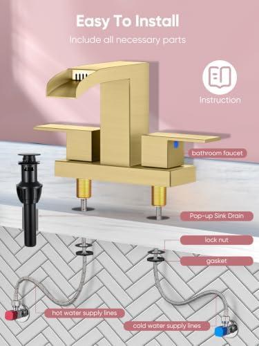 Cobbe Waterfall Bathroom Faucet, Brushed Gold 4 Inch Centerset 2 or 3 Hole - Image 6