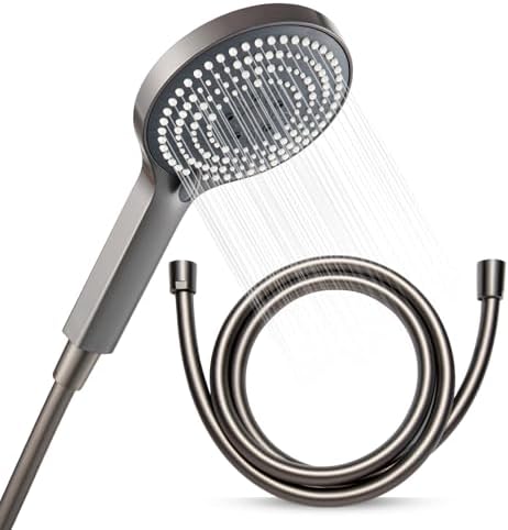OFFO Handheld Shower Head Set, 6-Mode High Pressure Handheld Sprayer with 60" Ultra-Flex PVC Shower Hose, High Flow Large Powerful Boosting Handheld Showerhead for Low Water Pressure, Charcoal Grey by OFFO
