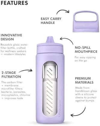 LifeStraw Go Glass Water Filter Bottle with Sleeve, 20 oz, Provence Purple - Image 2
