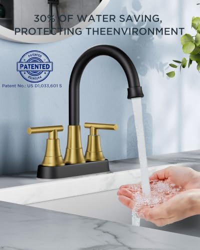 FORIOUS Black and Gold Bathroom Faucets Centerset, 4 in Commercial Faucet - Image 2
