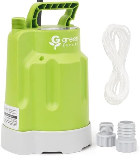 Green Expert Corrosion-Resistant Submersible Utility Pump, Tankless Water Heater Flush Kit Pump Replacement/Upgrade, 1/4HP 1800 GPH, 28FT Head, 3/4"GHT Garden Hose Adapter 1-1/4" Discharge, 10 ft Cord by TornadoTools