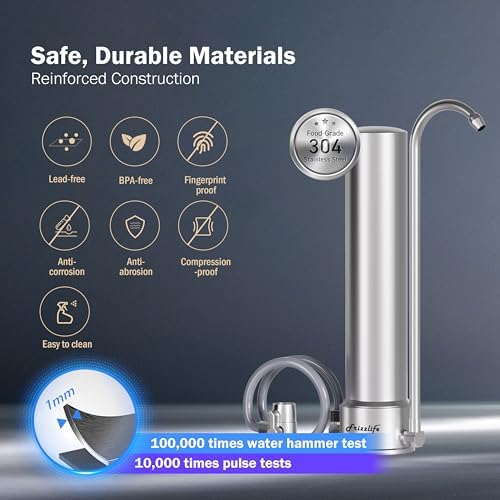 Frizzlife Water Filter for Sink Faucet, NSF 42&372 Certified 5-Stage Stainless Steel Countertop Water Filter System Reduces 99.99% Lead, Chlorine, Heavy Metals, 16000 Gallons (2 Filters) - Image 5