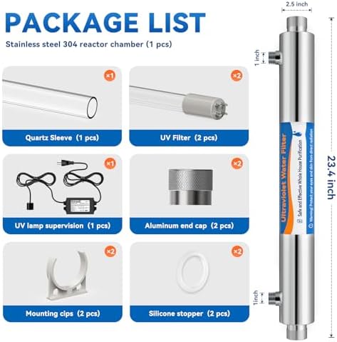 UV Water Filter Whole House, 1" MNPT 55W Water Purifier System for Whole House Water Purification,12 GPM, 120V, 1500H Lamp Life, +1 Extra Lamp - Image 6