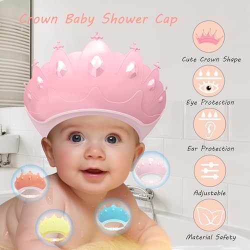 Baby Shower Cap Shield, Baby bath set shower cap, Visor Hat for Eye and Ear Protection for 0-9 Years Old Children,Cute Crown Shape Makes the Baby Bath More Fun (Pink) LiLiBBShie - Image 2