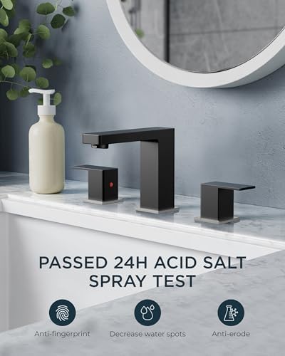 FORIOUS 3 Piece Brushed Nickel and Black Bathroom Sink Faucet 3 Hole,Wide - Image 2