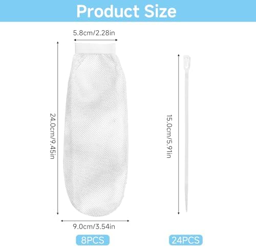 Lint Catcher for Washing Machine, 8-Piece Nylon Mesh Lint Traps with 24 Pcs Cable Ties, Washing Drain Hose Filter for Discharge Hoses, Universal Fits All Laundry Machines - Image 2