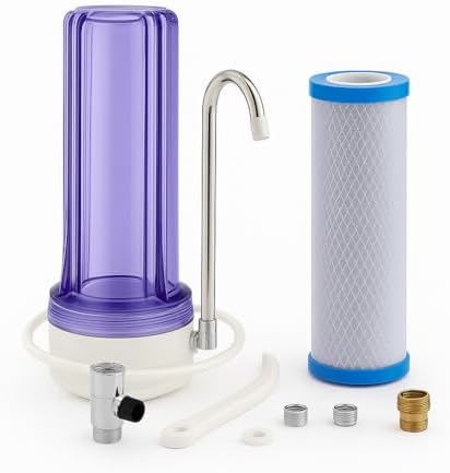 LiquaGen Single Stage Countertop Water Filtration System – 0.5 Micron Carbon Block (CTO) Filter – Portable Tap Water Purifier for Home, Apartment, RV, or Office Use (Tint Clear) by LiquaGen